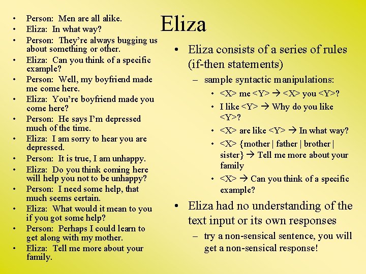  • • • • Person: Men are all alike. Eliza: In what way?