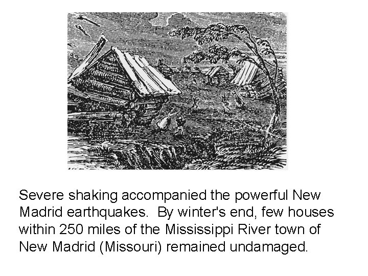 Severe shaking accompanied the powerful New Madrid earthquakes. By winter's end, few houses within