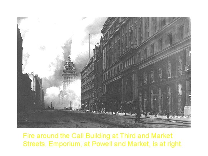 Fire around the Call Building at Third and Market Streets. Emporium, at Powell and