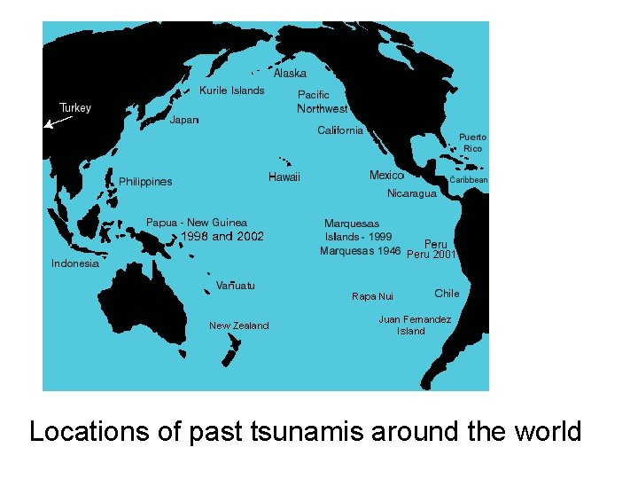 Locations of past tsunamis around the world 