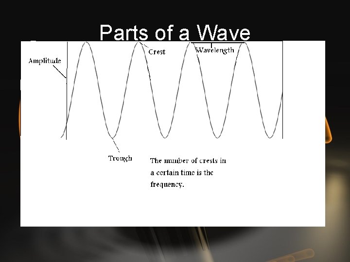 Parts of a Wave • The top of the wave is the crest. •