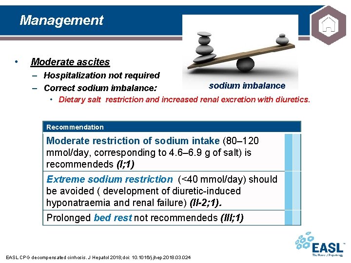 Management • Moderate ascites – Hospitalization not required – Correct sodium imbalance: sodium imbalance