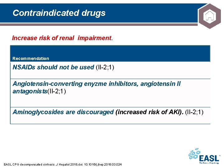 Contraindicated drugs Increase risk of renal impairment. Recommendation NSAIDs should not be used (II-2;