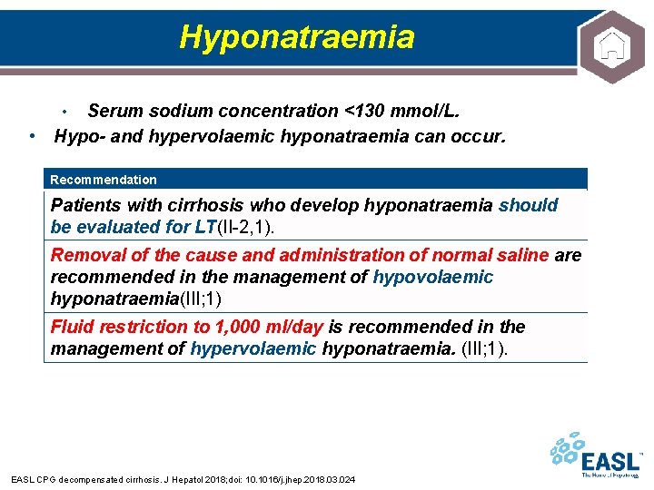 Hyponatraemia Serum sodium concentration <130 mmol/L. • Hypo- and hypervolaemic hyponatraemia can occur. •