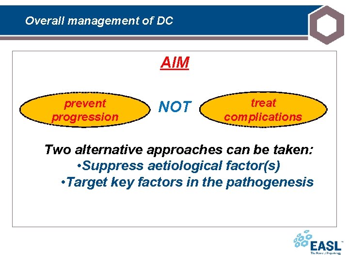 Overall management of DC AIM prevent progression NOT treat complications Two alternative approaches can