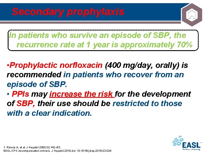 Secondary prophylaxis In patients who survive an episode of SBP, the recurrence rate at