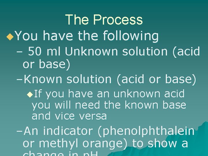 u. You The Process have the following – 50 ml Unknown solution (acid or