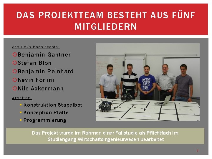 DAS PROJEKTTEAM BESTEHT AUS FÜNF MITGLIEDERN von links nach rechts: Benjamin Gantner Stefan Blon