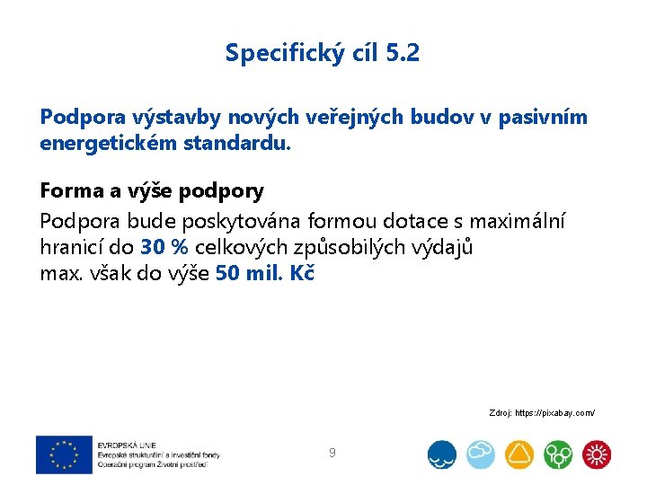 Specifický cíl 5. 2 Podpora výstavby nových veřejných budov v pasivním energetickém standardu. Forma