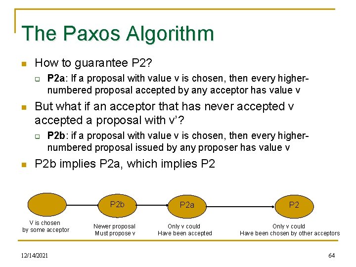 The Paxos Algorithm n How to guarantee P 2? q n But what if