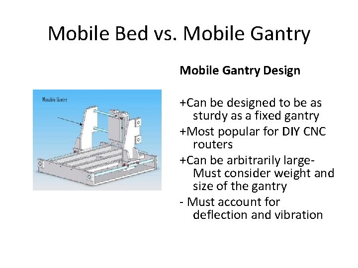 Mobile Bed vs. Mobile Gantry Design +Can be designed to be as sturdy as