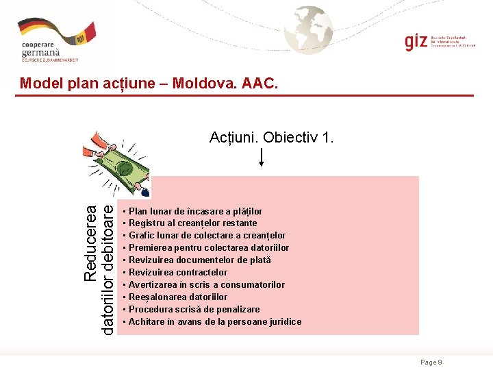 Model plan acțiune – Moldova. AAC. Reducerea datoriilor debitoare Acțiuni. Obiectiv 1. • •