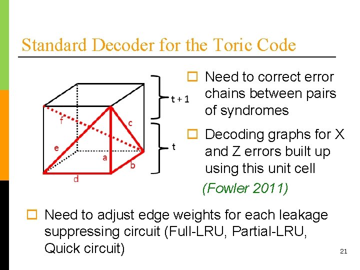 Standard Decoder for the Toric Code o Need to correct error chains between pairs