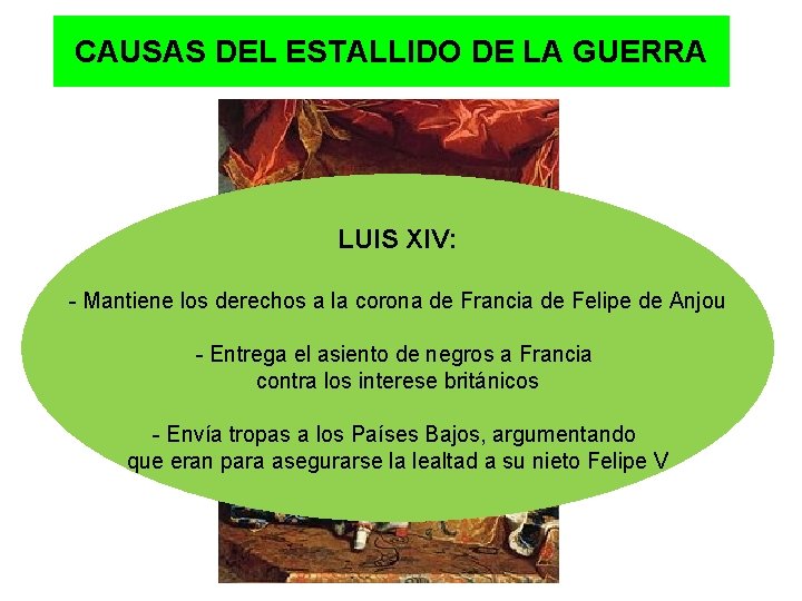 CAUSAS DEL ESTALLIDO DE LA GUERRA LUIS XIV: - Mantiene los derechos a la