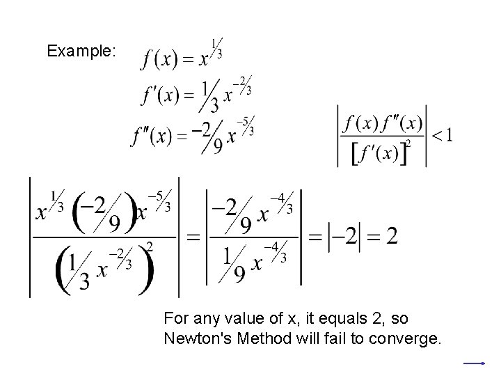 Example: For any value of x, it equals 2, so Newton's Method will fail