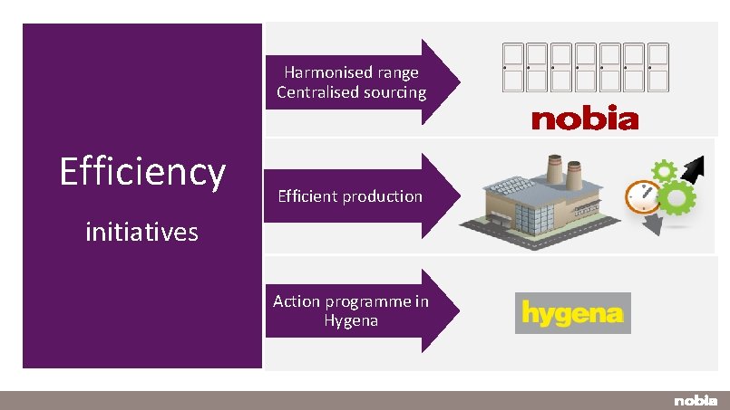 Harmonised range Centralised sourcing Efficiency Efficient production initiatives Action programme in Hygena 