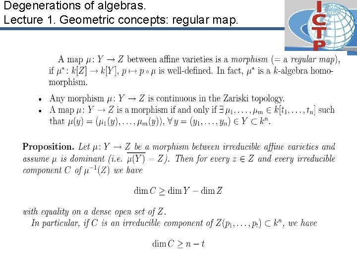 Degenerations of algebras. Lecture 1. Geometric concepts: regular map. 