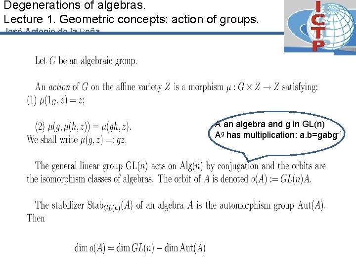 Degenerations of algebras. Lecture 1. Geometric concepts: action of groups. José-Antonio de la Peña