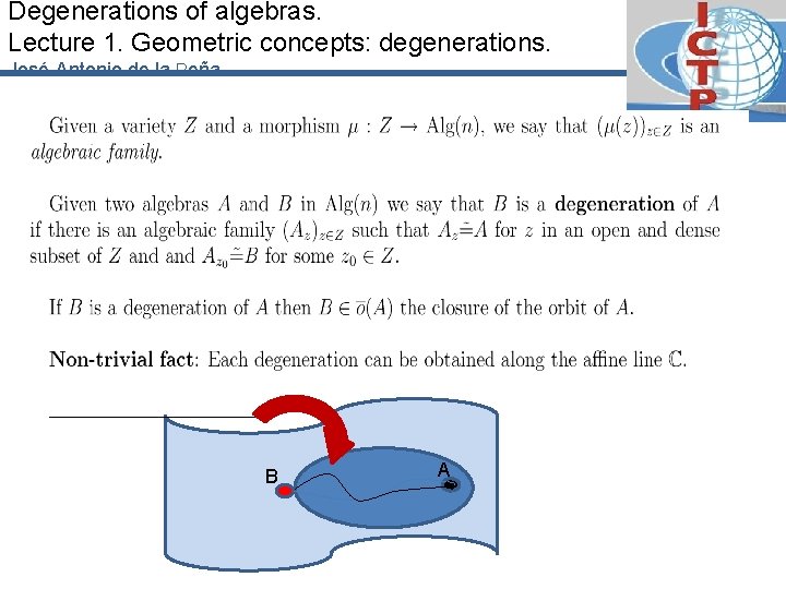 Degenerations of algebras. Lecture 1. Geometric concepts: degenerations. José-Antonio de la Peña B A