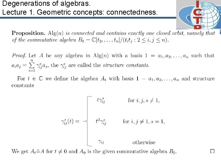 Degenerations of algebras. Lecture 1. Geometric concepts: connectedness. 