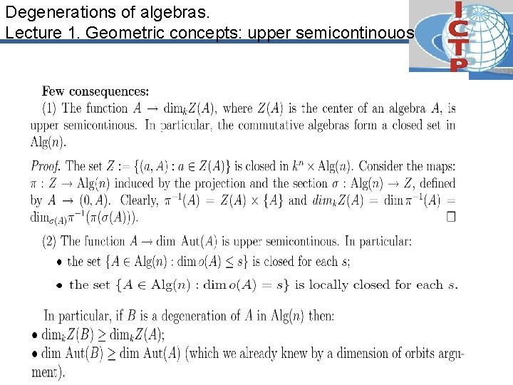 Degenerations of algebras. Lecture 1. Geometric concepts: upper semicontinouos 