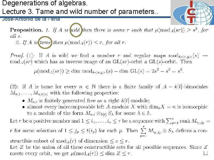 Degenerations of algebras. Lecture 3. Tame and wild number of parameters. . José-Antonio de