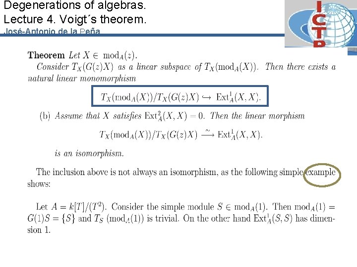 Degenerations of algebras. Lecture 4. Voigt´s theorem. José-Antonio de la Peña 