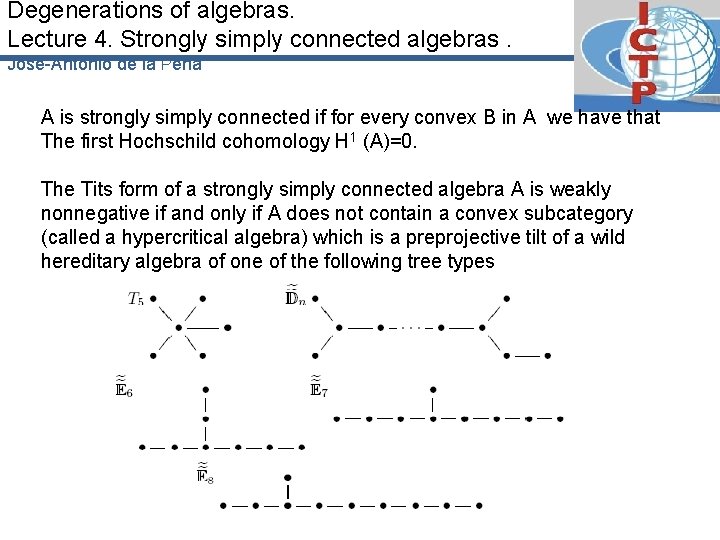 Degenerations of algebras. Lecture 4. Strongly simply connected algebras. José-Antonio de la Peña A