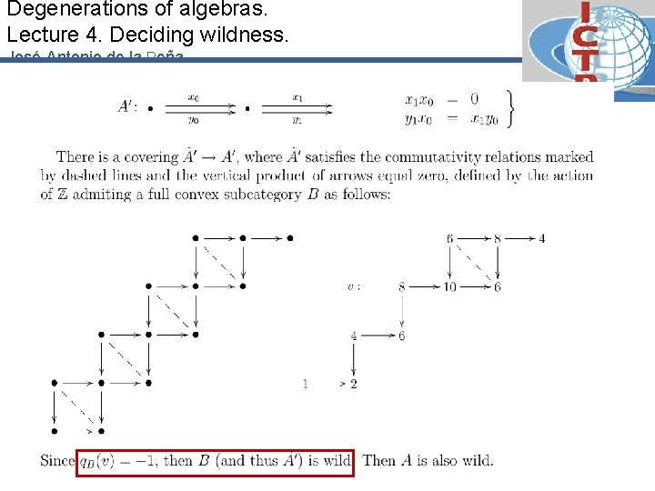 Degenerations of algebras. Lecture 4. Deciding wildness. José-Antonio de la Peña 