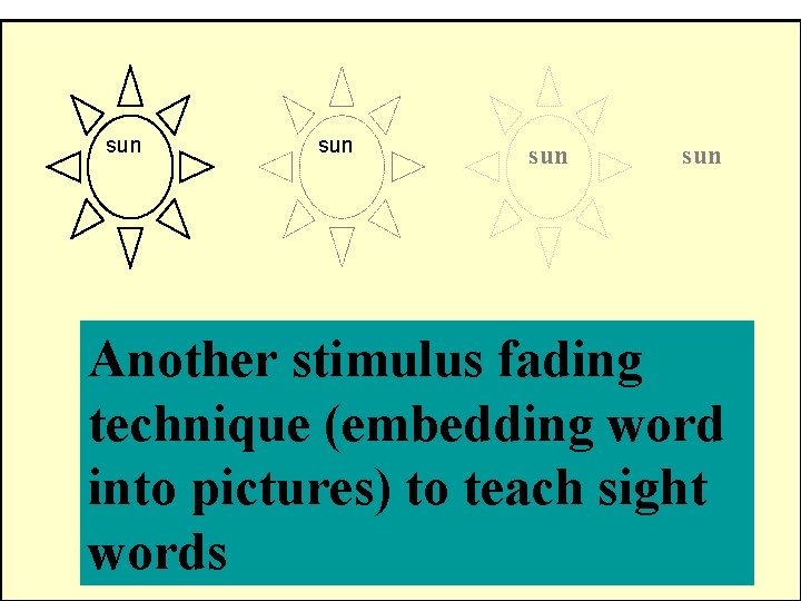 sun sun Another stimulus fading technique (embedding word into pictures) to teach sight words
