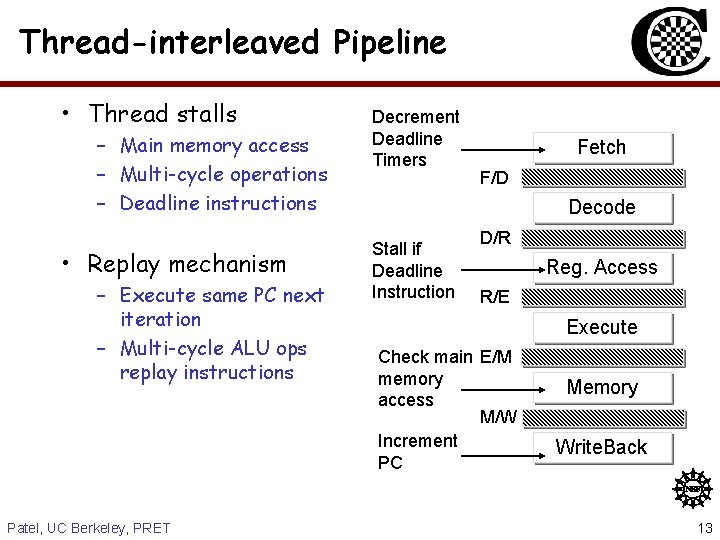 Thread-interleaved Pipeline • Thread stalls – Main memory access – Multi-cycle operations – Deadline