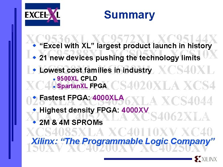 Summary w “Excel with XL” largest product launch in history w 21 new devices