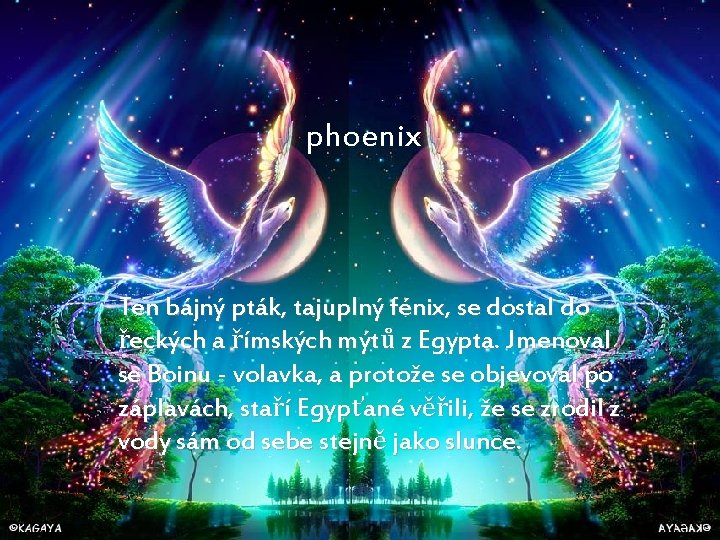 phoenix Ten bájný pták, tajuplný fénix, se dostal do řeckých a římských mýtů z