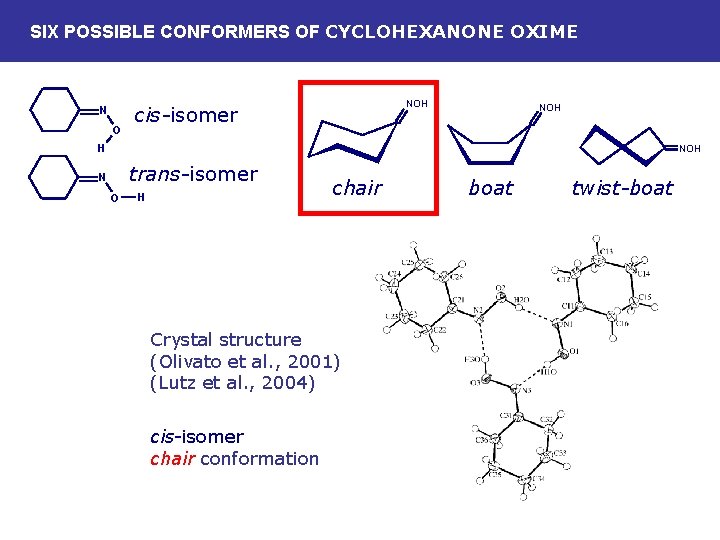 SIX POSSIBLE CONFORMERS OF CYCLOHEXANONE OXIME N O NOH cis-isomer NOH H NOH trans-isomer