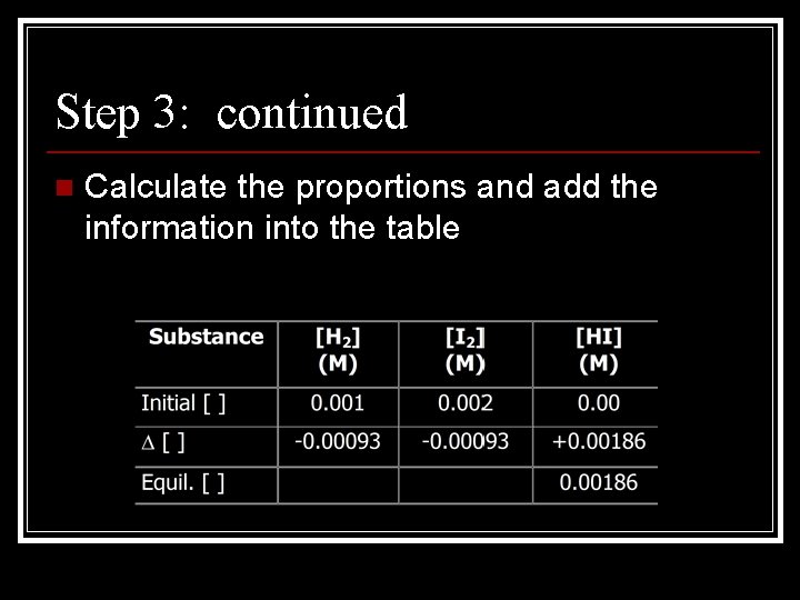 Step 3: continued n Calculate the proportions and add the information into the table