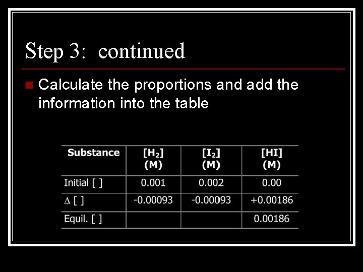 Step 3: continued n Calculate the proportions and add the information into the table