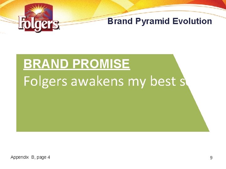 Brand Pyramid Evolution BRAND PROMISE Folgers awakens my best self. Appendix B, page 4