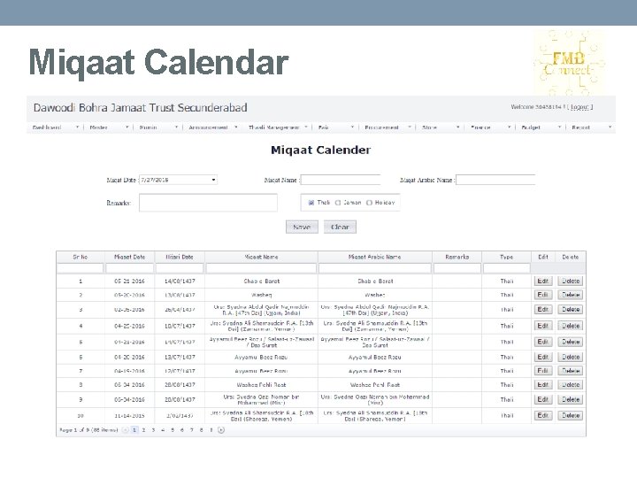 Miqaat Calendar 