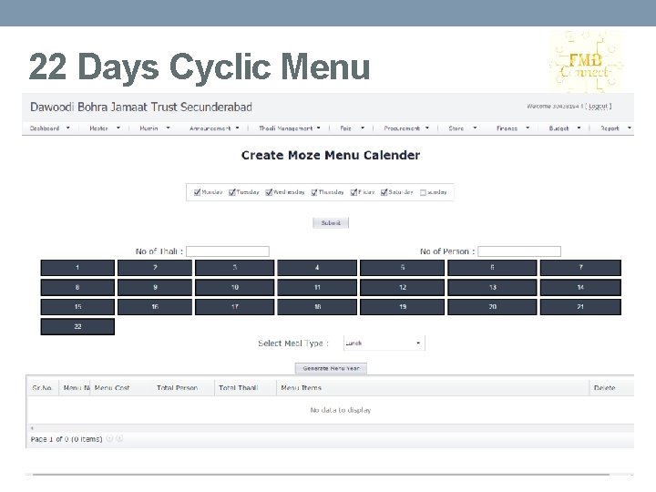 22 Days Cyclic Menu 