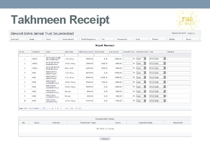 Takhmeen Receipt 