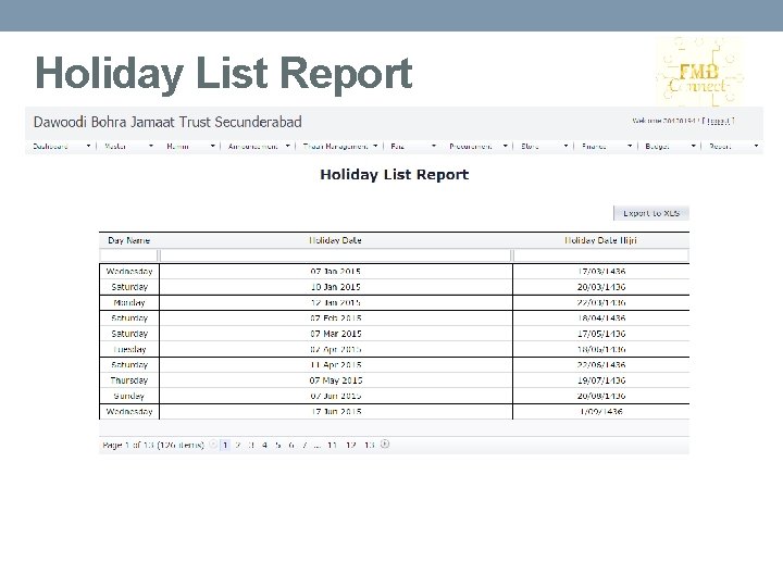 Holiday List Report 