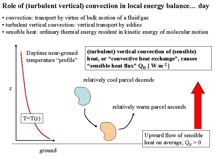 Role of (turbulent vertical) convection in local energy balance… day • convection: transport by