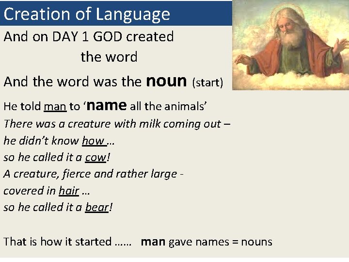 Creation of Language And on DAY 1 GOD created the word And the word