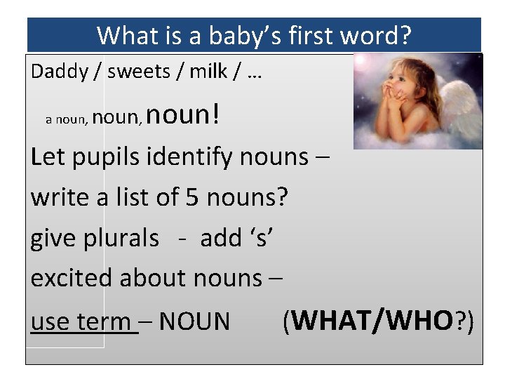 What is a baby’s first word? Daddy / sweets / milk / … a