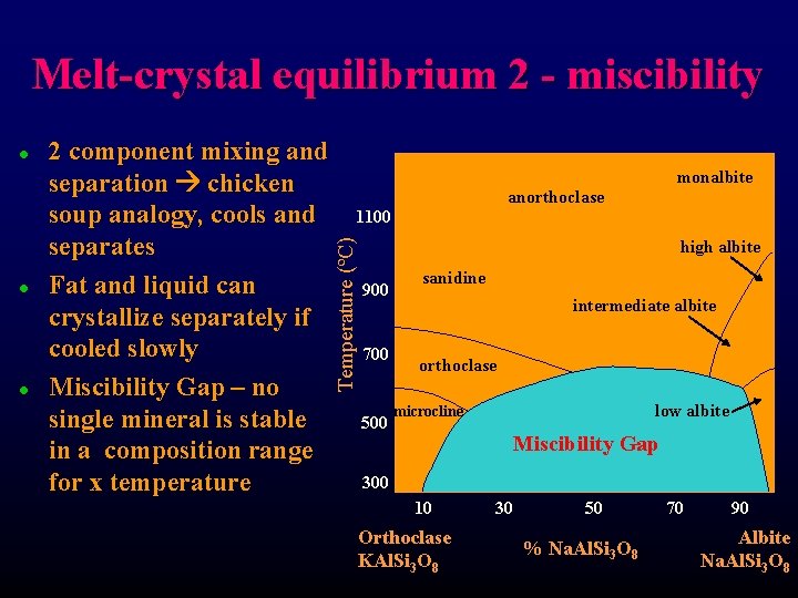 Melt-crystal equilibrium 2 - miscibility l l 2 component mixing and separation chicken soup