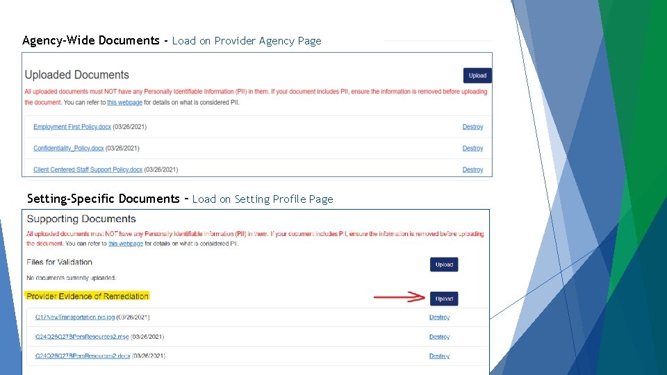 Agency-Wide Documents - Load on Provider Agency Page Setting-Specific Documents – Load on Setting