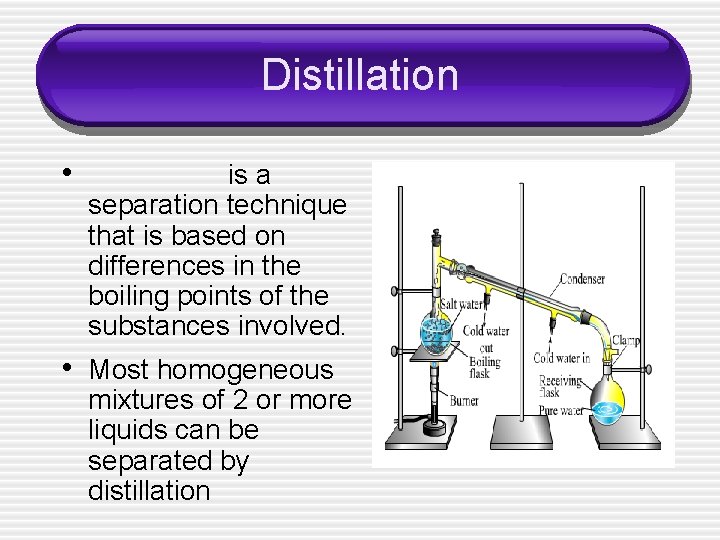 Distillation • is a separation technique that is based on differences in the boiling
