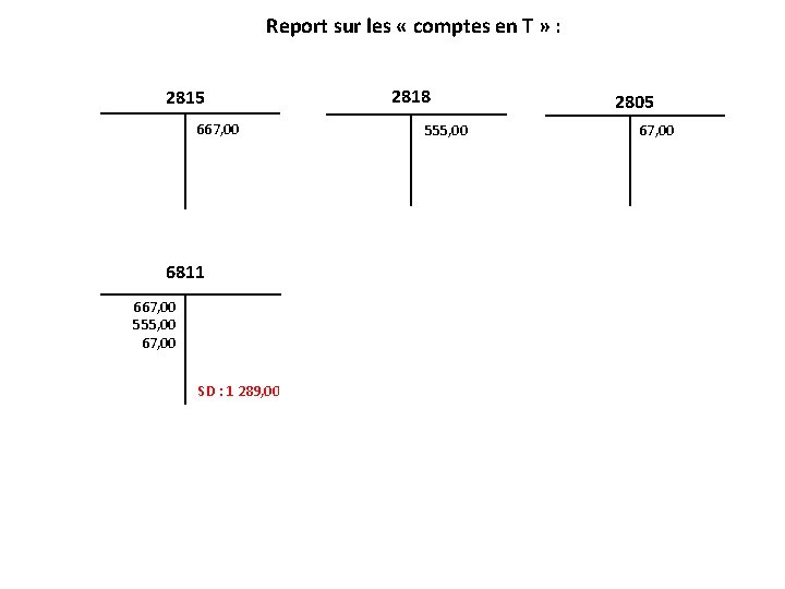 Report sur les « comptes en T » : 2818 2815 DDDD 667, 00