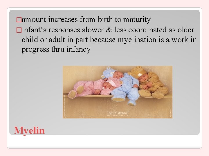 �amount increases from birth to maturity �infant‘s responses slower & less coordinated as older