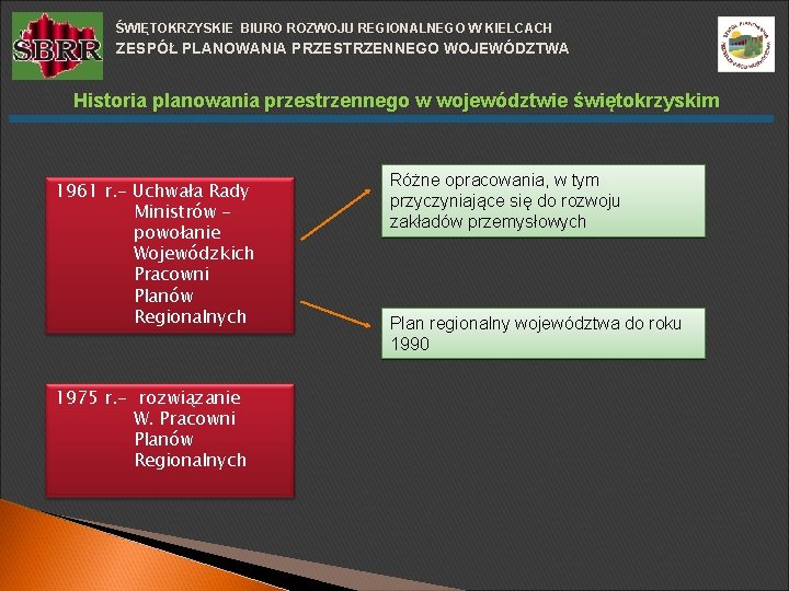 ŚWIĘTOKRZYSKIE BIURO ROZWOJU REGIONALNEGO W KIELCACH ZESPÓŁ PLANOWANIA PRZESTRZENNEGO WOJEWÓDZTWA Historia planowania przestrzennego w